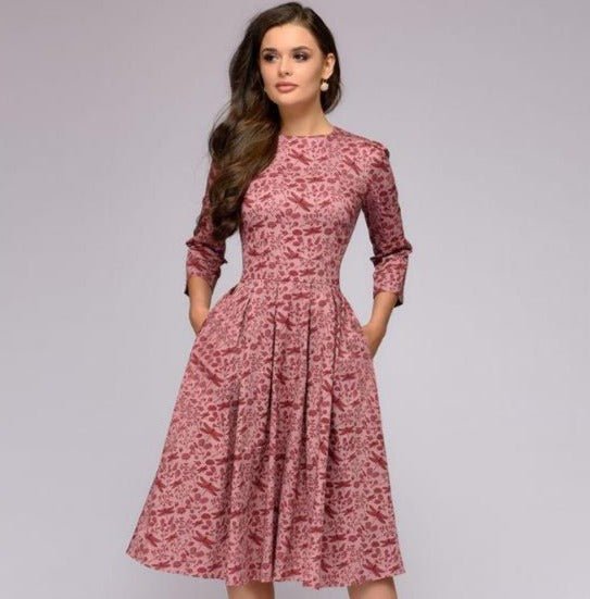 Valeria | Vestido midi con estampado floral y cuello redondo