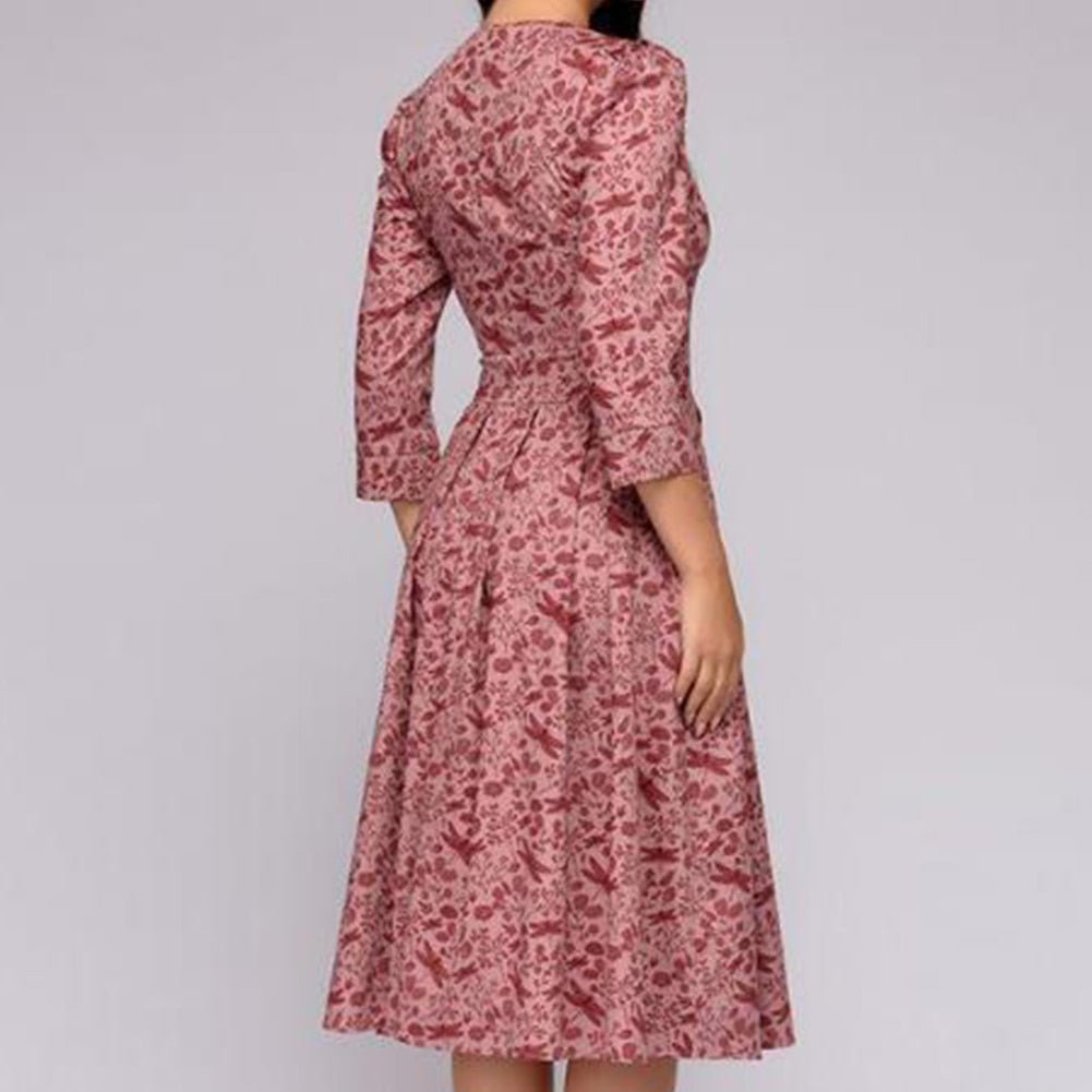 Valeria | Vestido midi con estampado floral y cuello redondo