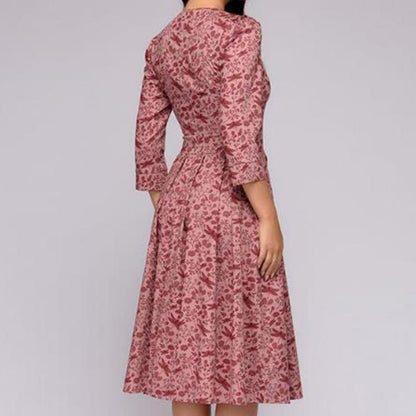 Valeria | Vestido midi con estampado floral y cuello redondo