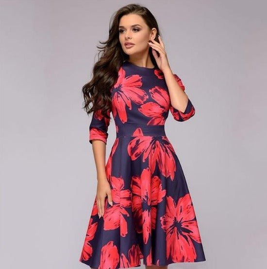 Valeria | Vestido midi con estampado floral y cuello redondo