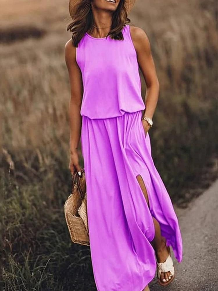 Kariela | Elegantes Damen-Maxikleid mit seitlichem Schlitz | Ärmellos