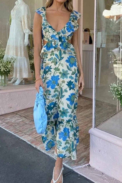 Brisenda | Vestido maxi floral elegante para mujer con volantes