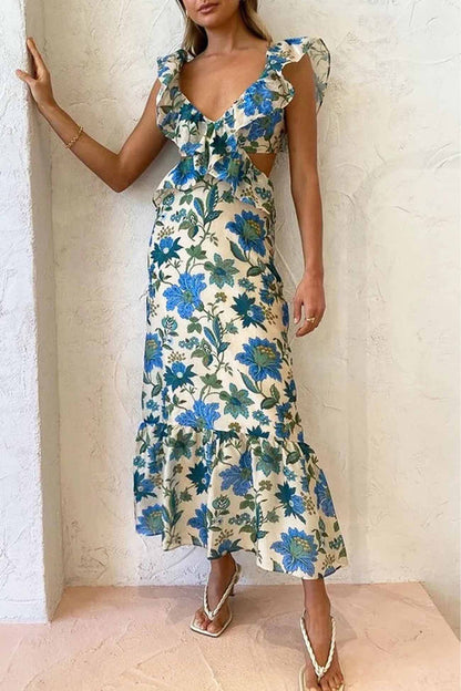 Brisenda | Vestido maxi floral elegante para mujer con volantes