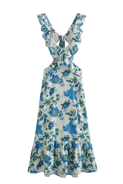 Brisenda | Vestido maxi floral elegante para mujer con volantes