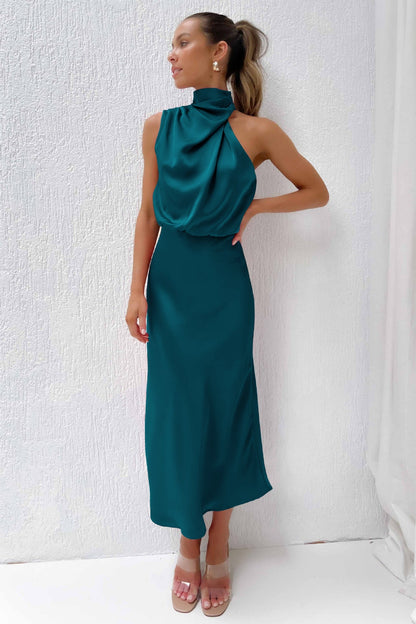 Laura | Vestido de noche de mujer chic con cuello halter y corte fluido
