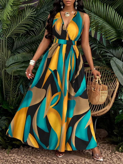 Paula | Women's maxi dress with V-neck and abstract print