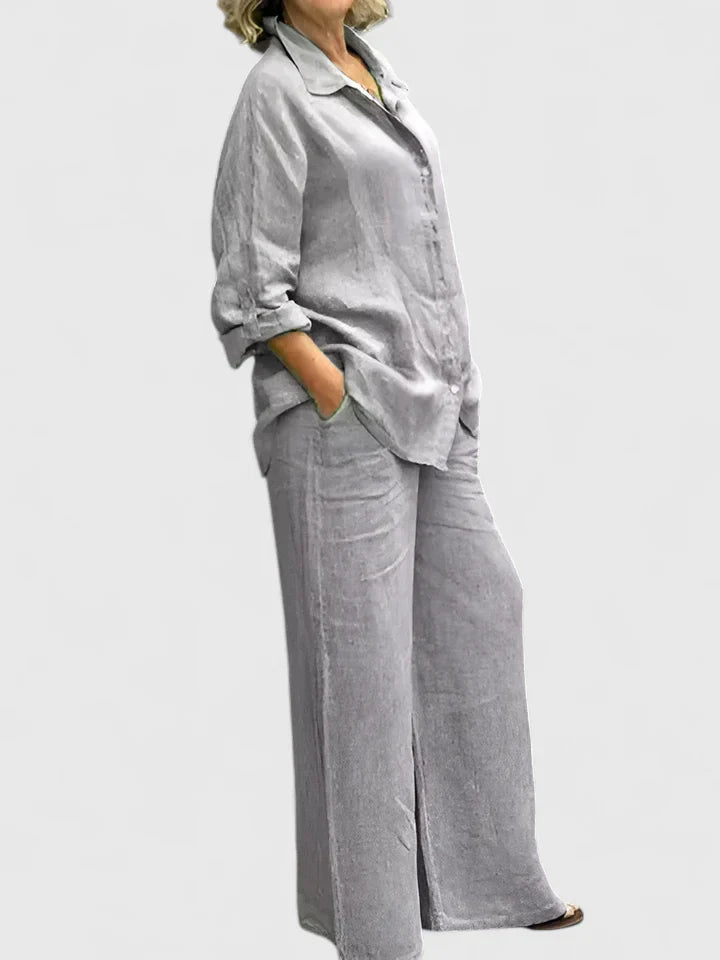 Delfina | Ensemble confortable avec chemise et pantalon large