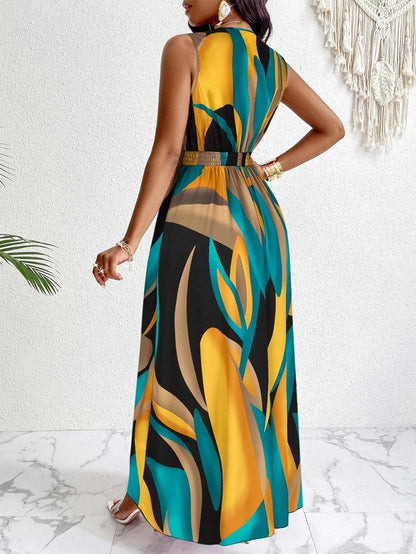 Paula | Women's maxi dress with V-neck and abstract print