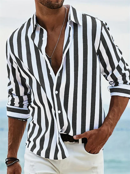 Antonio| Chemise rayée pour homme avec col ouvert