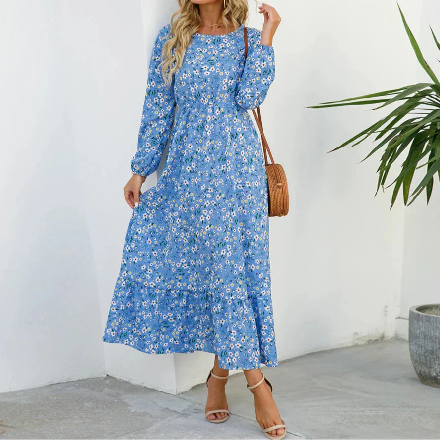 Abril | Maxikleid für Damen mit langen Ärmeln und sommerlichem Blumenmuster  