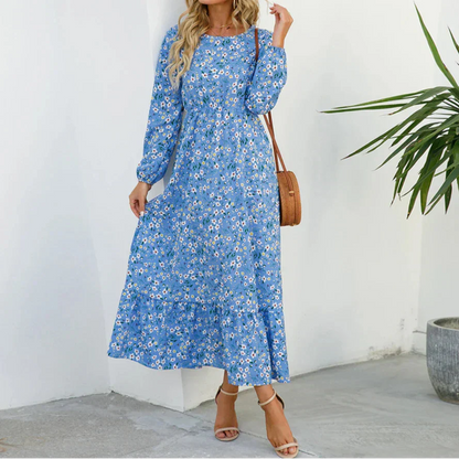 Abril | Maxikleid für Damen mit langen Ärmeln und sommerlichem Blumenmuster  