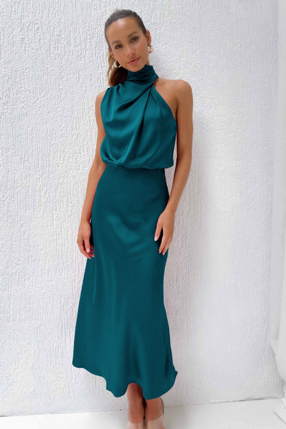 Laura | Vestido de noche de mujer chic con cuello halter y corte fluido