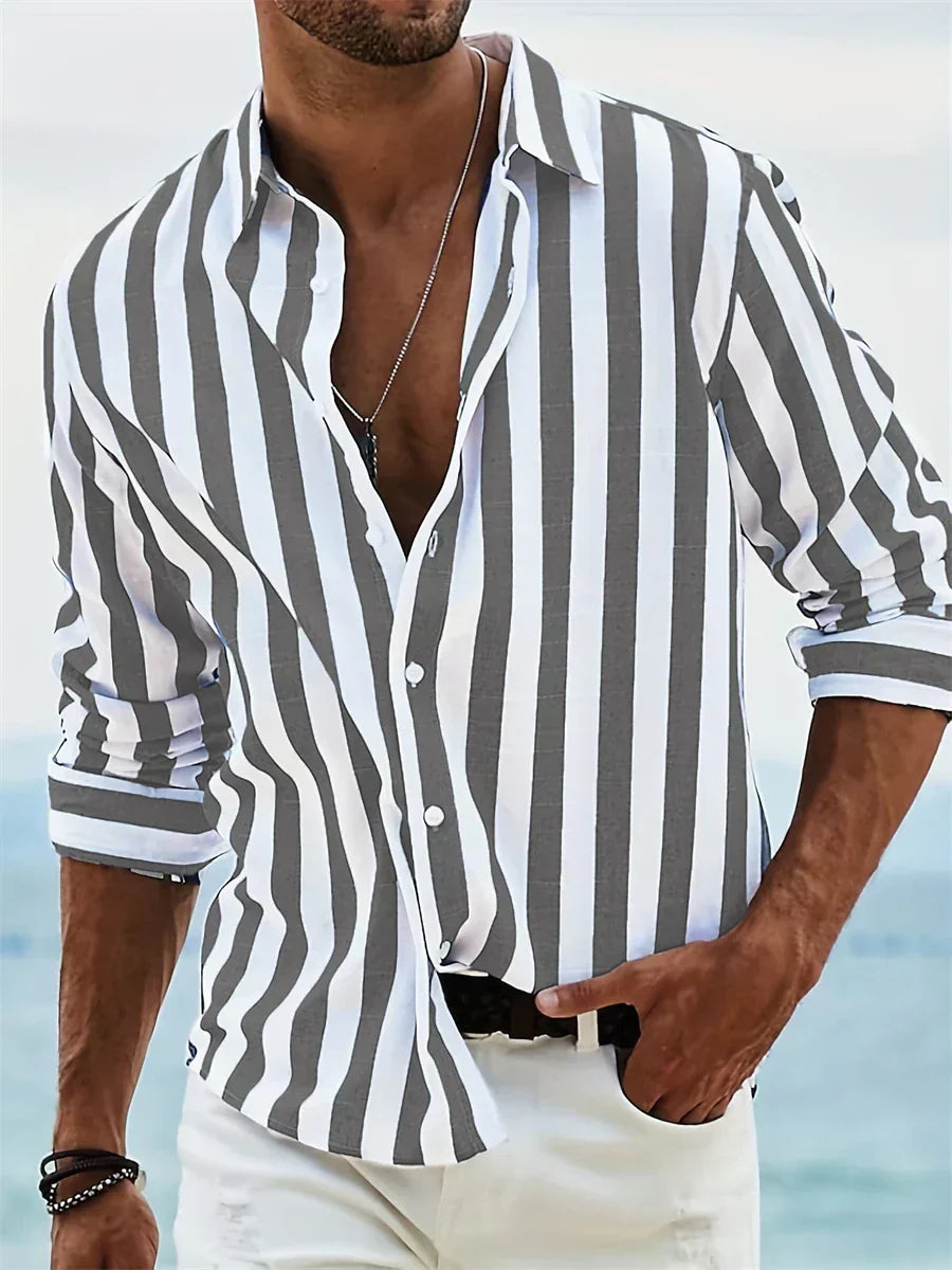 Roveno | Camisa para hombre de manga larga con rayas y diseño casual