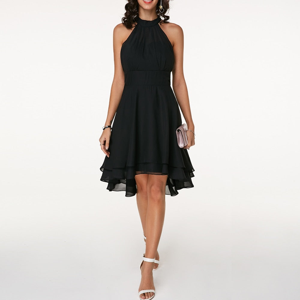 Emma | Elegantes kurzes Damenkleid mit Neckholder und fließendem Fall