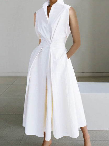 Estela | Vestido midi con cuello camisero y diseño sin mangas