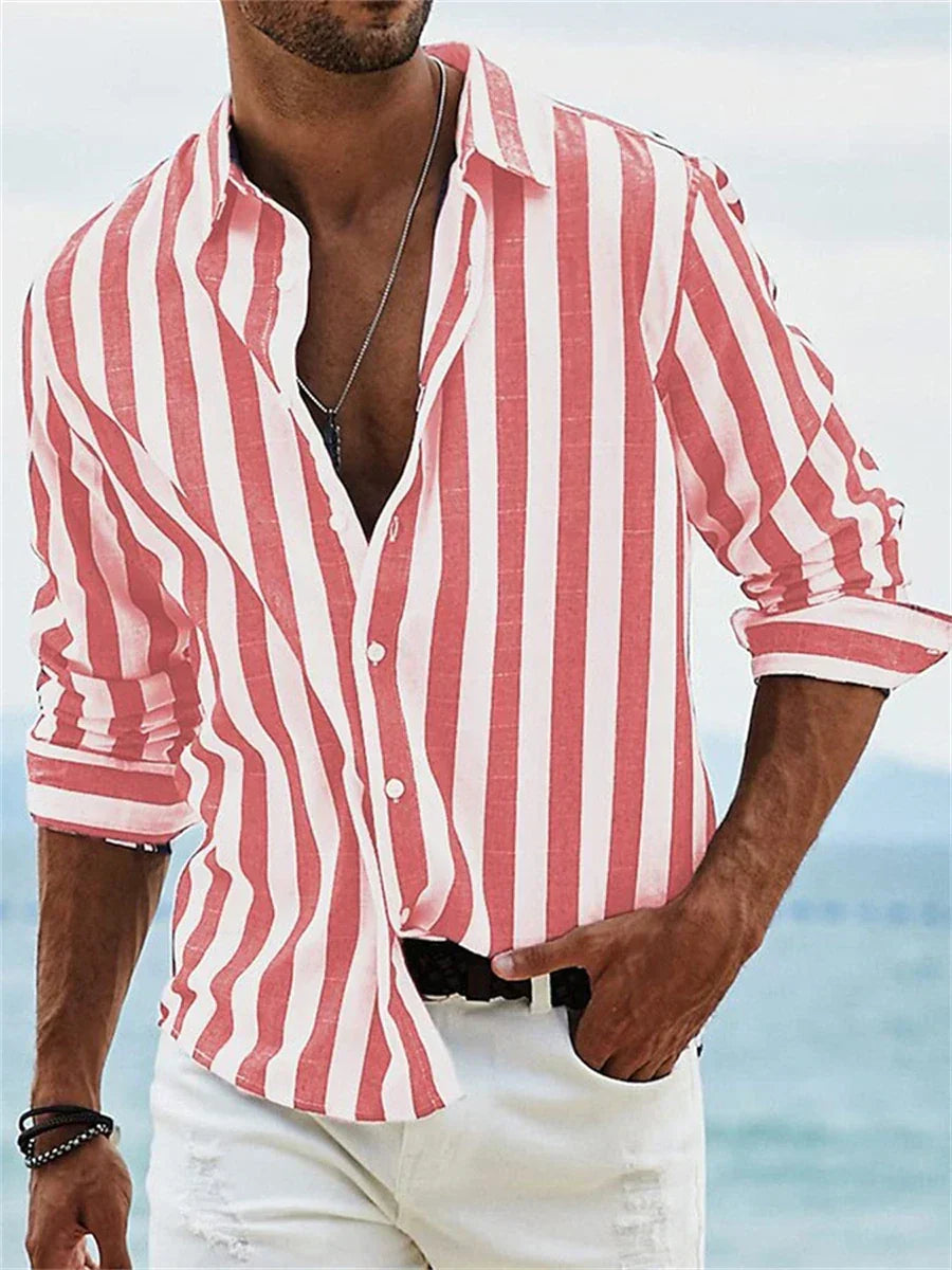 Antonio| Chemise rayée pour homme avec col ouvert