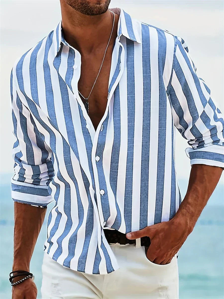 Antonio| Chemise rayée pour homme avec col ouvert