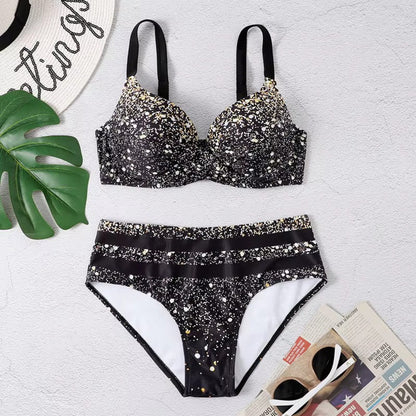 Ana | Bikini z wysokim stanem, ramiączkami i tropikalnym wzorem