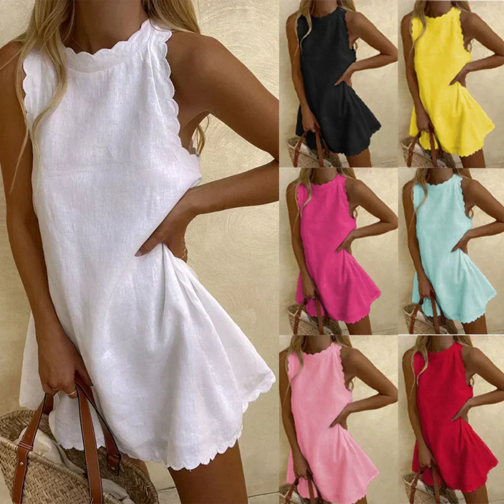 Olivia | Kurzes ärmelloses Kleid mit hohem Kragen und A-Linie