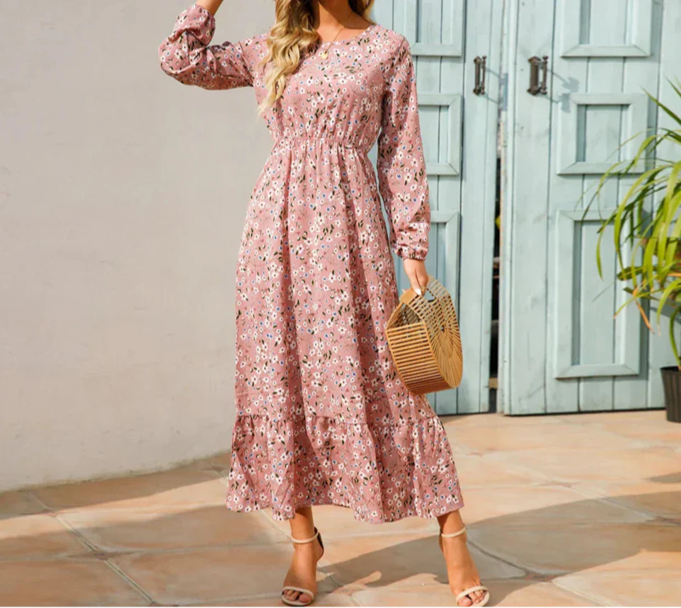 Abril | Maxikleid für Damen mit langen Ärmeln und sommerlichem Blumenmuster  