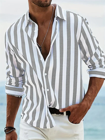 Antonio| Chemise rayée pour homme avec col ouvert