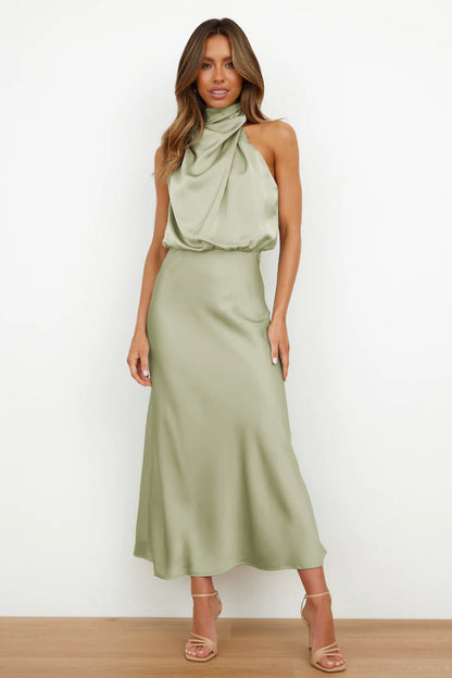Laura | Vestido de noche de mujer chic con cuello halter y corte fluido