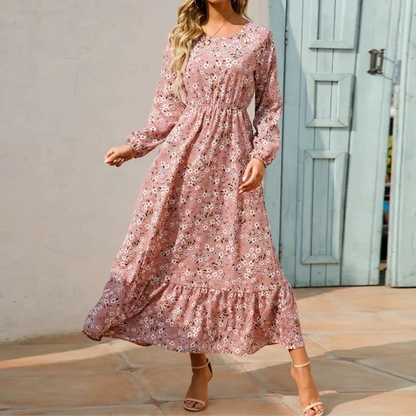 Abril | Maxikleid für Damen mit langen Ärmeln und sommerlichem Blumenmuster  