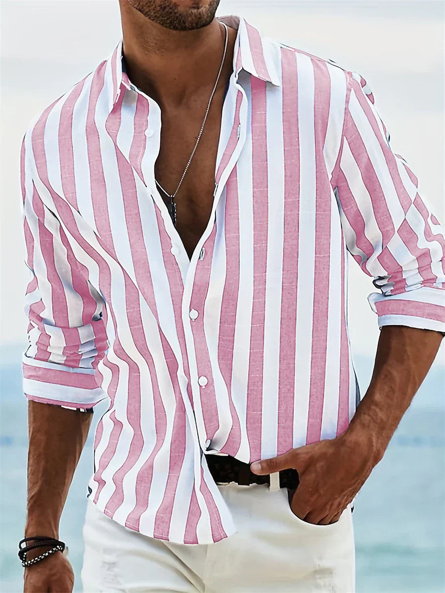Antonio| Chemise rayée pour homme avec col ouvert
