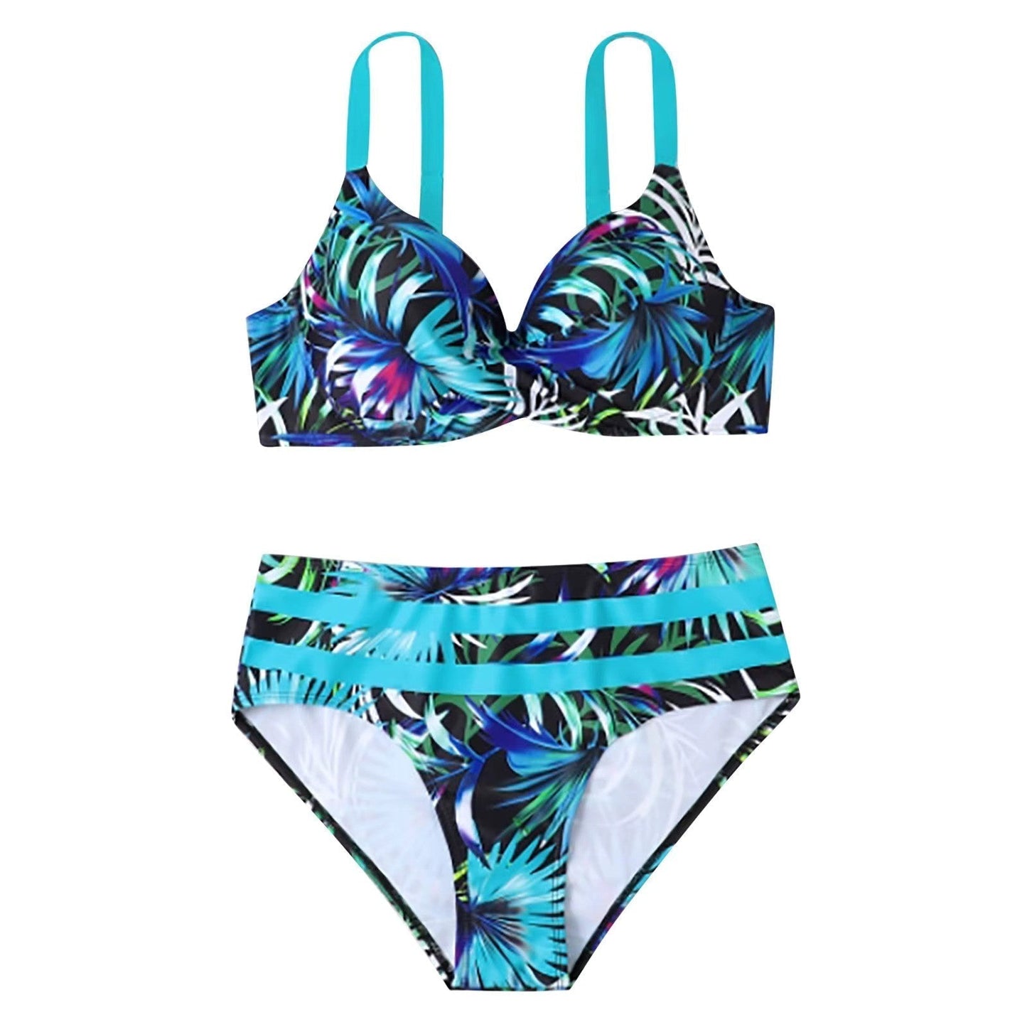 Ana | Bikini z wysokim stanem, ramiączkami i tropikalnym wzorem
