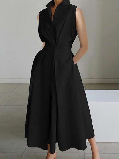Estela | Vestido midi con cuello camisero y diseño sin mangas