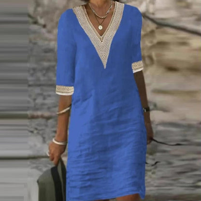 Mercedes | Elegantes Kleid mit V-Ausschnitt und Spitzenbesatz  