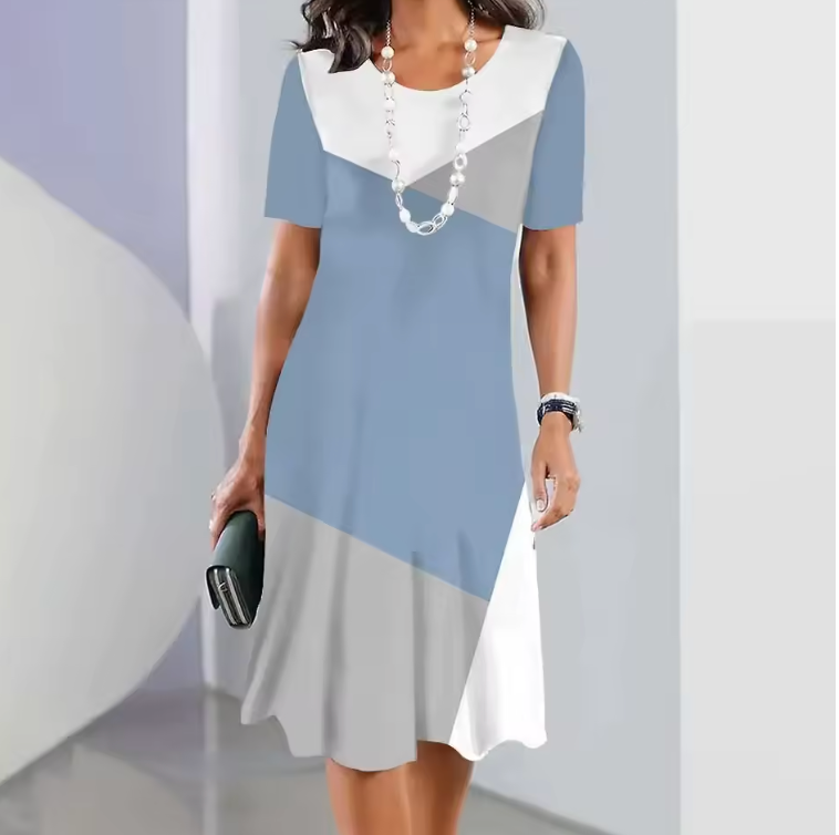 Elmara | Midikleid für Damen mit Print und kurzen Ärmeln  