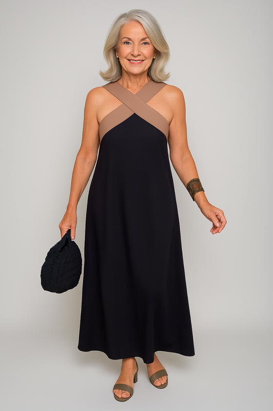 Manuela | Elegant sleeveless maxi dress with crossed neckline