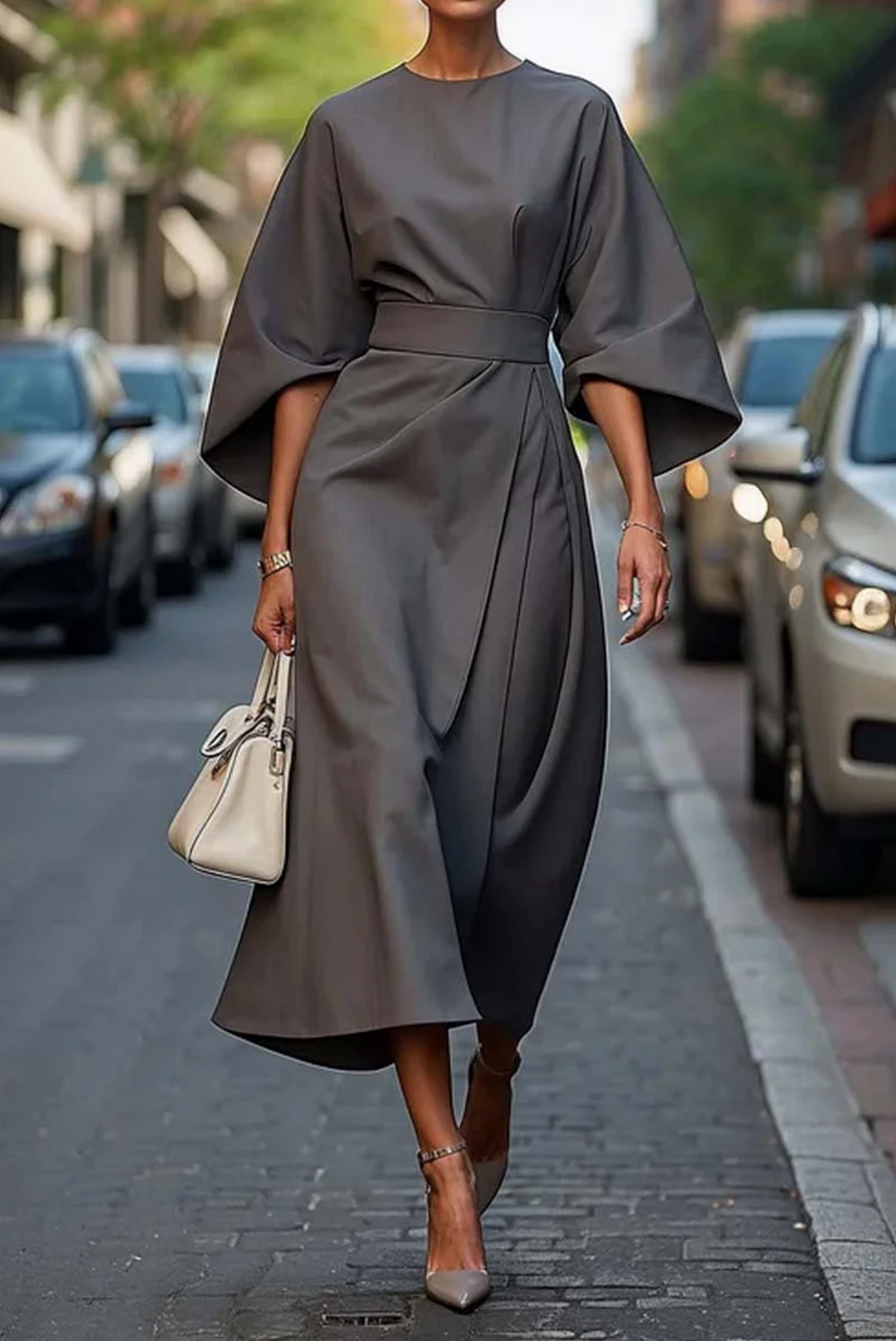 Naiara | Elegantes Kleid für Damen mit Puffärmeln und Gürtel