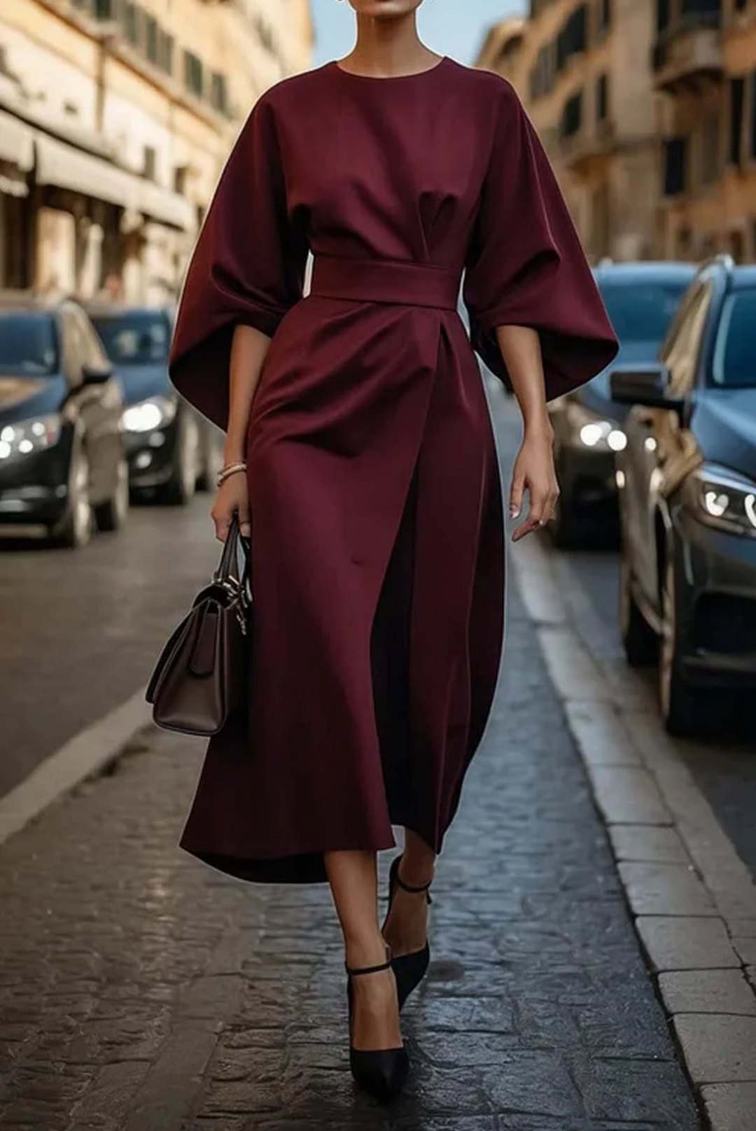 Naiara | Elegantes Kleid für Damen mit Puffärmeln und Gürtel