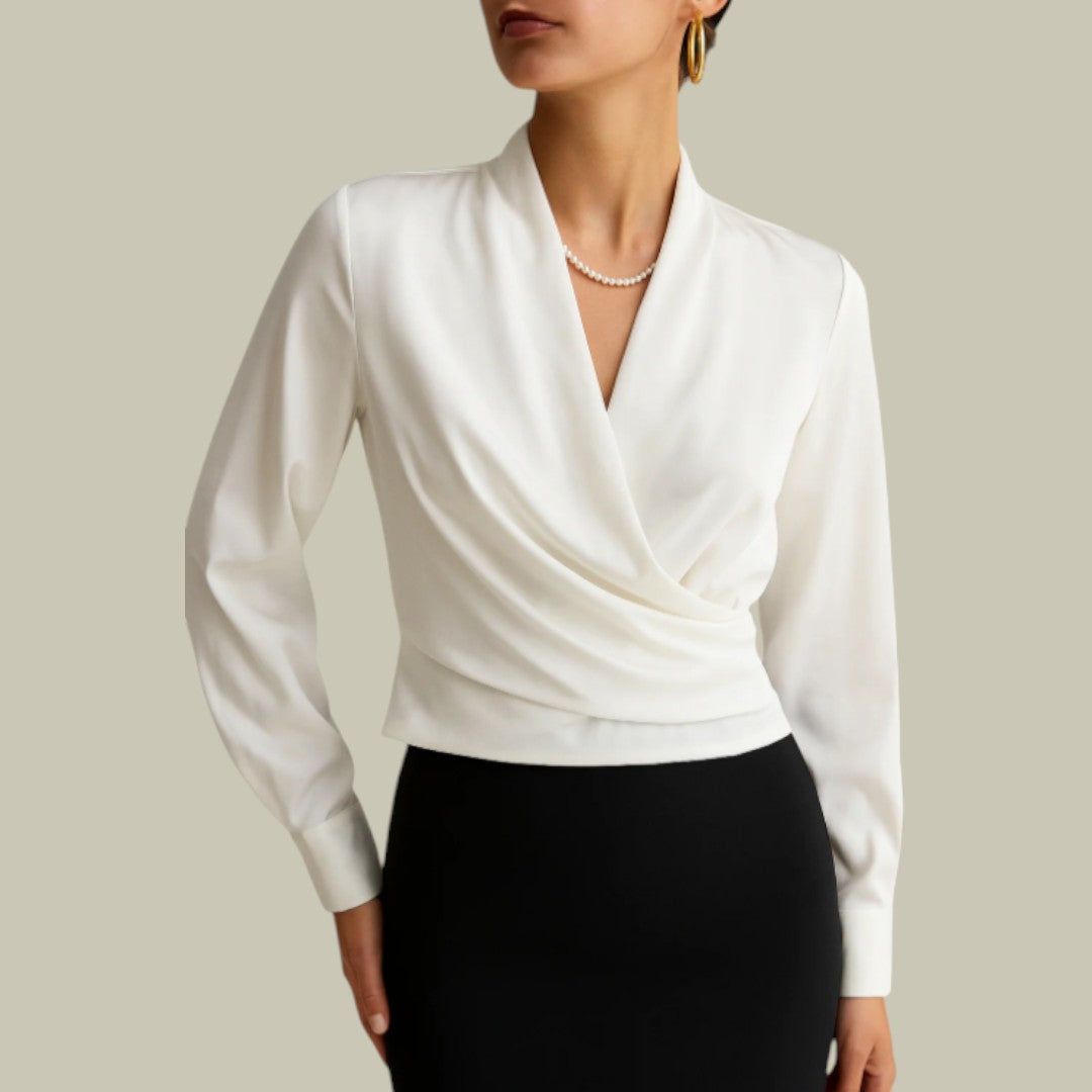 Sandra | Elegante blusa de satén para mujer con diseño cruzado