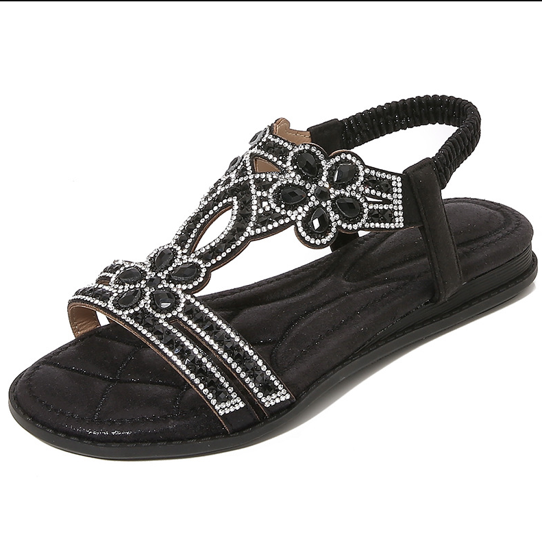 Olivia | Sandalias ortopédicas boho con pedrería y tira trasera