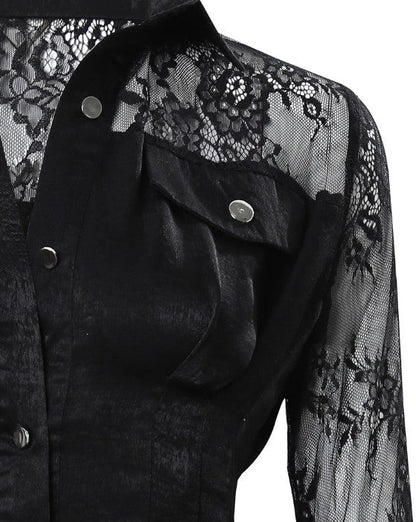 Valentina | Vestido tipo camisa de mujer con encaje y manga larga