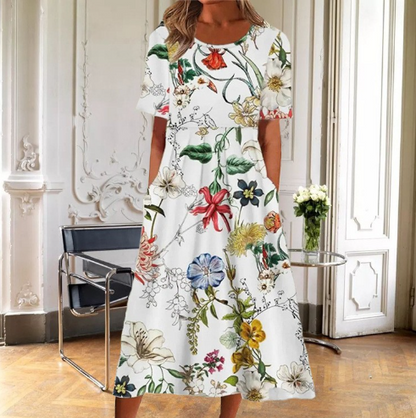 Amapola | Robe midi d'été pour femme avec imprimé botanique
