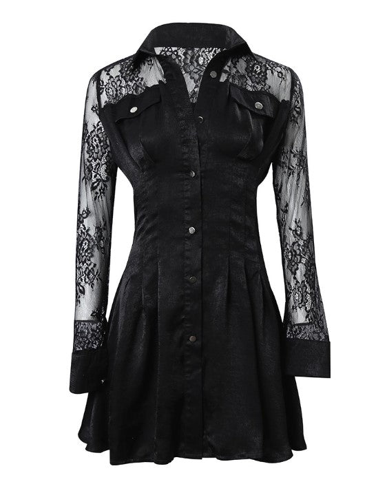 Valentina | Vestido tipo camisa de mujer con encaje y manga larga