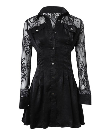 Valentina | Vestido tipo camisa de mujer con encaje y manga larga