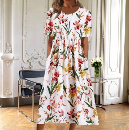 Amapola | Robe midi d'été pour femme avec imprimé botanique