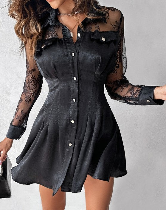 Valentina | Vestido tipo camisa de mujer con encaje y manga larga