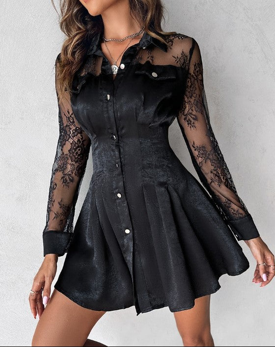 Valentina | Vestido tipo camisa de mujer con encaje y manga larga