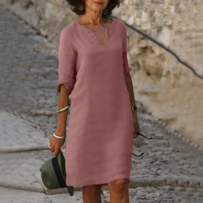 Lucía | Elegancka sukienka midi damska z dekoltem w serek i długim rękawem