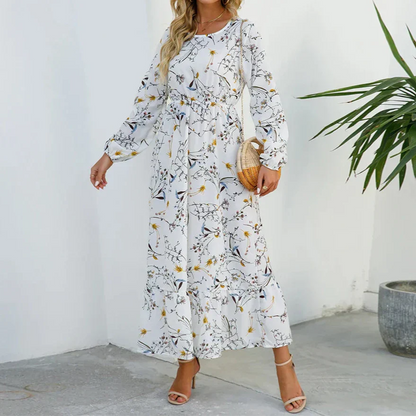 Abril | Maxikleid für Damen mit langen Ärmeln und sommerlichem Blumenmuster  