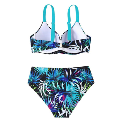 Ana | Bikini z wysokim stanem, ramiączkami i tropikalnym wzorem