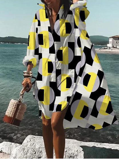 Rosario | Sukienka midi koszulowa w kwiatowy wzór z długim rękawem