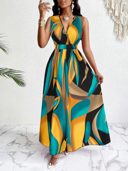 Paula | Women's maxi dress with V-neck and abstract print