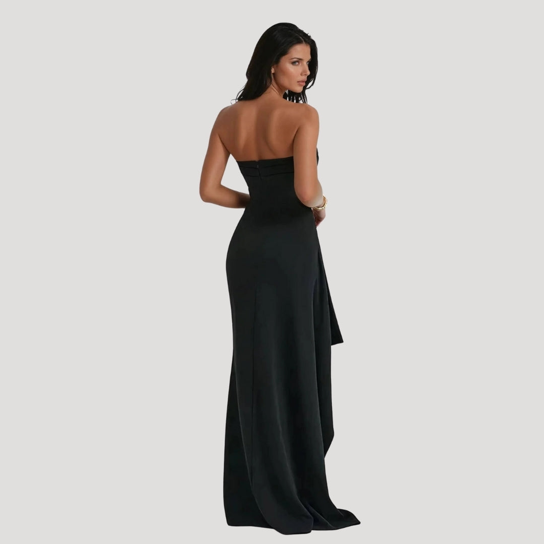 Jesica | Vestido maxi de invitada sin tirantes con abertura para mujer